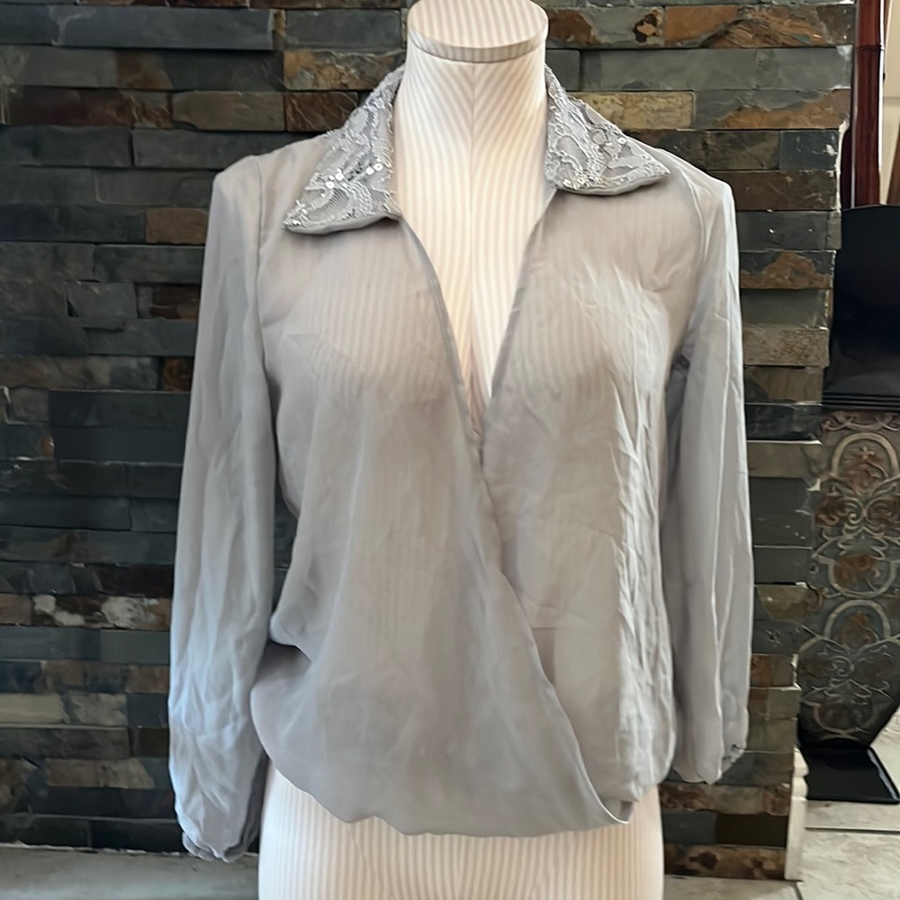 Sequins gray long sleeves top